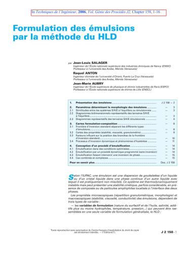 Formulation des émulsions par la méthode du HLD (французский)