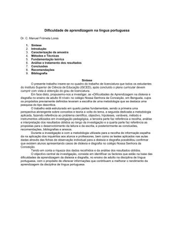 Dificuldade de aprendizagem na língua portuguesa