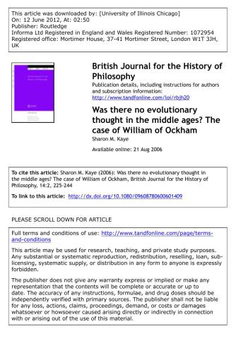 Was there no evolutionary thought in the Middle Ages? The case of William of Ockham