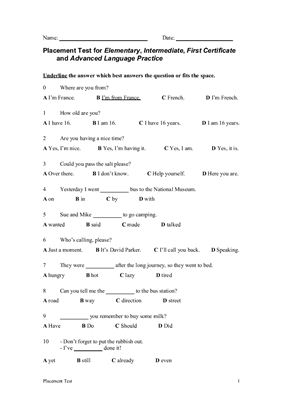 Placement Test for Language Practice