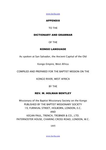 Dictionary and Grammar of the Kongo Language