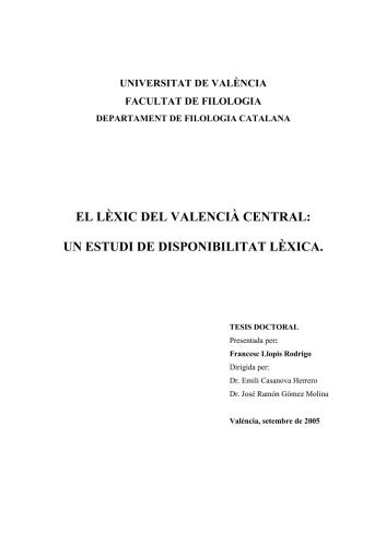 El lèxic del Valencià central: un estudi de disponibilitat lèxica