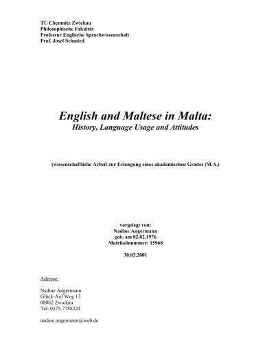 English and Maltese in Malta: History, Language Usage and Attitudes