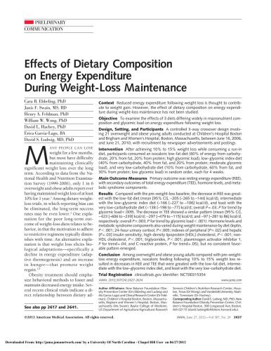 Effects of Dietary Composition on Energy Expenditure During Weight-Loss Maintenance