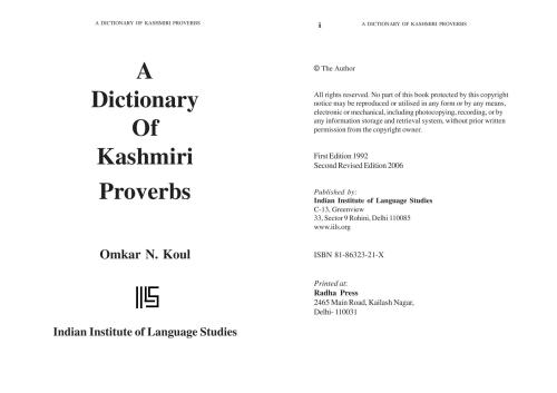 A dictionary of Kashmiri Proverbs