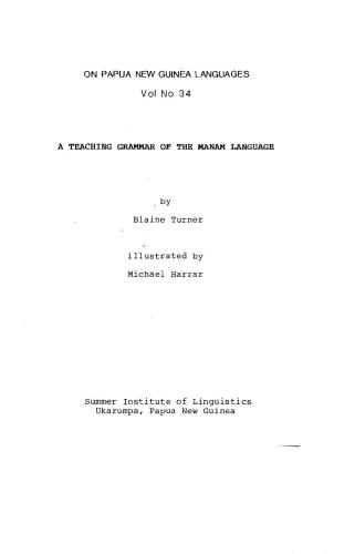 A Teaching Grammar of the Manam Language