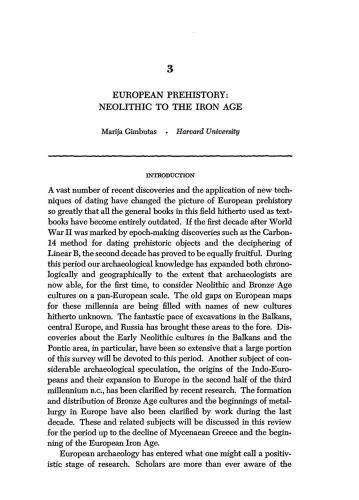 European Prehistory: Neolithic to the Iron Age