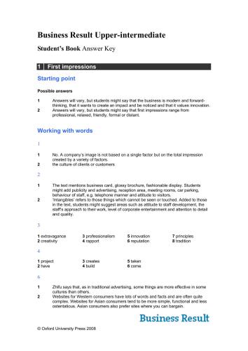 Business Result Upper-Intermediate, Student's Book's Answer keys