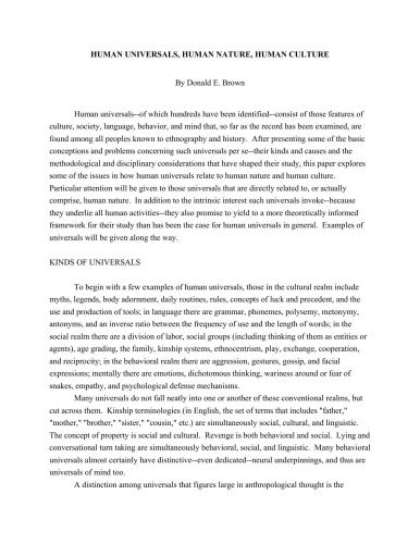 Human universals, human nature, human culture