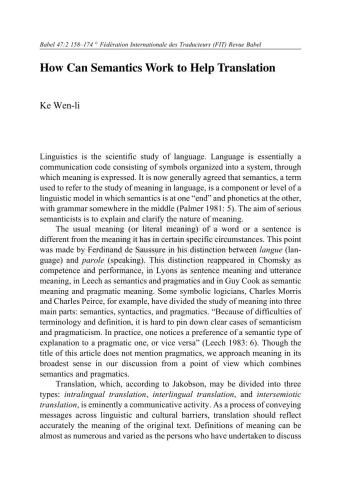 How Can Semantics Work to Help Translation