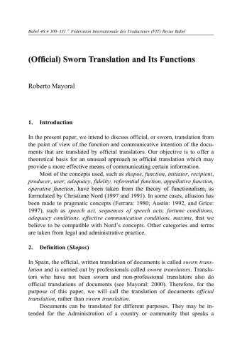Sworn Translation and Its Functions