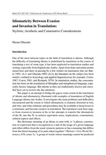 Idiomaticity Between Evasion and Invasion in Translation