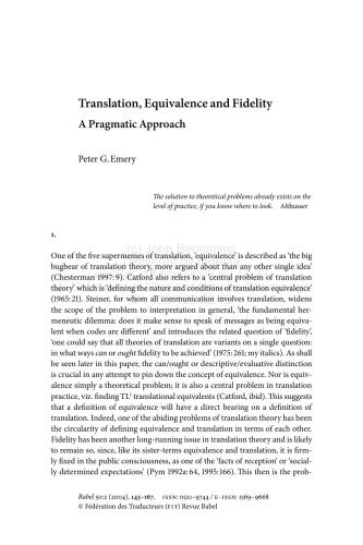 Translation, Equivalence and Fidelity. A Pragmatic Approach