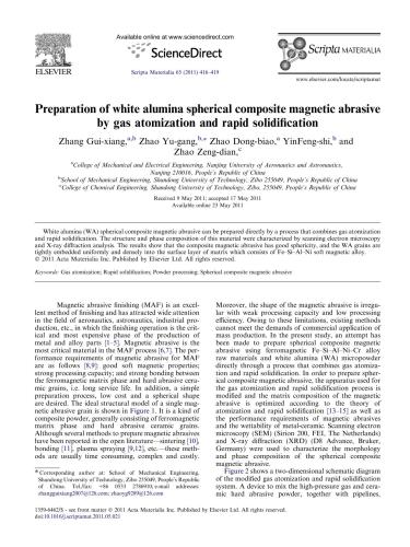 Preparation of white alumina spherical composite magnetic abrasive by gas atomization and rapid solidification