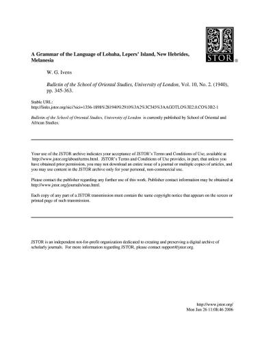 A Grammar of the Language of Lobaha, Lepers' Island, New Hebrides, Melanesia