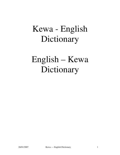 Kewa - English Dictionary / English - Kewa Dictionary