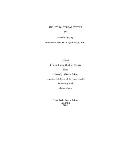 Awara Phonology and the Awara Verbal System