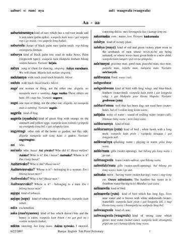 Baruya-English Dictionary