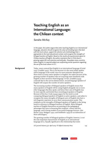Teaching English as an International Language: the Chilean context