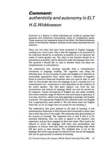 Comment: authenticity and autonomy in ELT