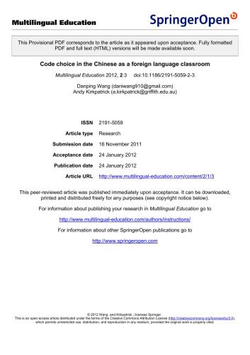 Code choice in the Chinese as a foreign language classroom