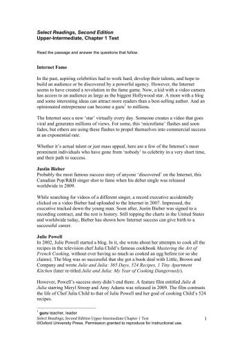 Select Readings. Upper - Intermediate. Testing Program CD-ROM