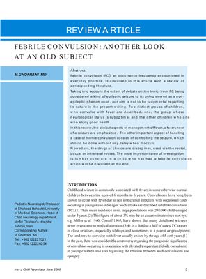 Febrile convulsion: another look at an old subiect