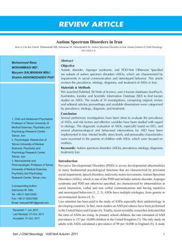 Autism Spectrum Disorders in Iran