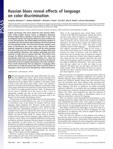 Russian blues reveal effect of language on color discrimination