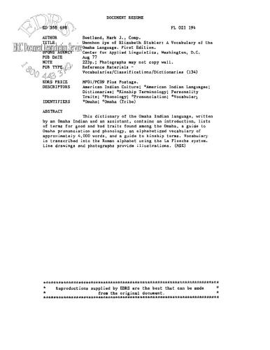 A Vocabulary of the Omaha Language