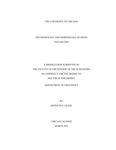 The Phonology and Morphology of Mono Vol. 1
