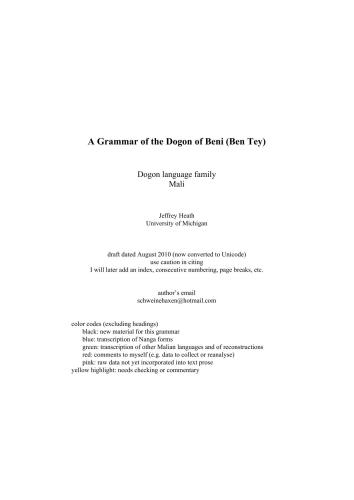 A Grammar of the Dogon of Beni (Ben Tey)