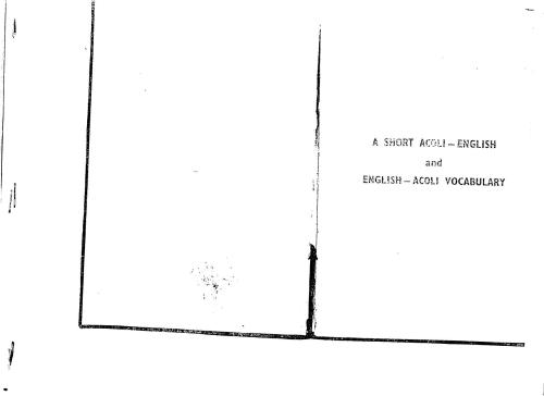 A Short Acholi-English and English-Acholi Vocabulary