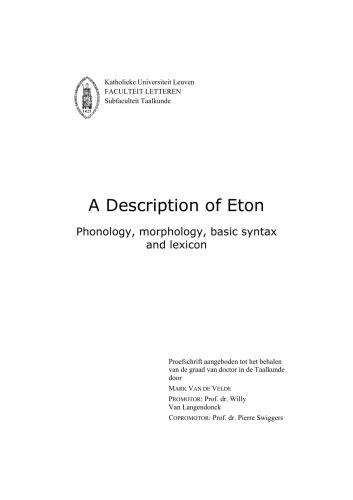A Description of Eton - Phonology, Morphology, Basic Syntax and Lexicon