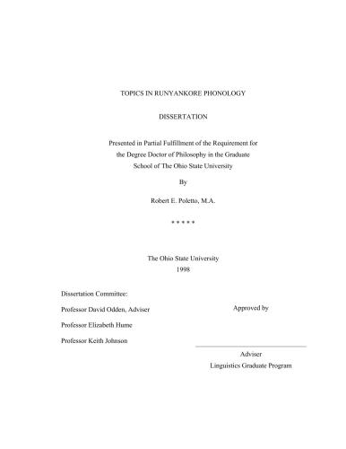 Topics in Runyankore Phonology