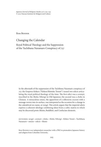 Changing the Calendar. Royal Political Theology and the Suppression of the Tachibana Naramaro Conspiracy of 757