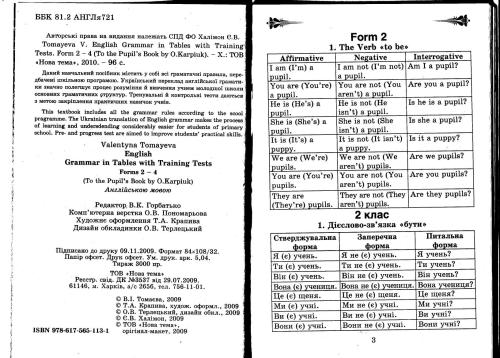 Англійська мова. 2-4 клас. English Grammar in Tables with Training Tests Form