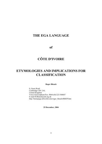The Ega Language of Côte d'Ivoire: Etymologies and Implications for Classification