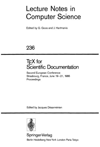 TEX for Scientific Documentation: Second European Conference Strasbourg, France, June 19–21, 1986 Proceedings