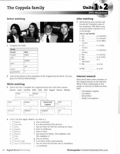English Result Elementary DVD Worksheets