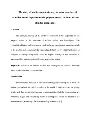 The study of multi-component catalysts based on oxides of transition metals deposited on the polymer matrix, in the oxidation of sulfur compounds