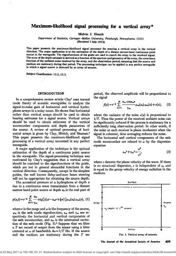 Hinich Maximum-likelihood signal processing for a vertical array