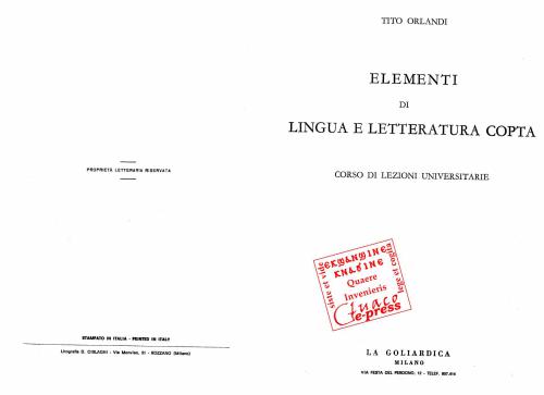 Elementi di Lingua e Letteratura Copta