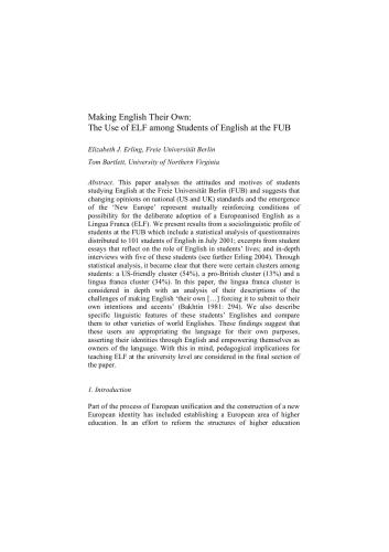 Making English Their Own: The Use of ELF among Students of English at the FUB