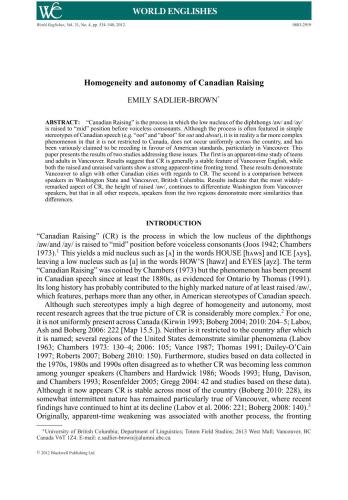 Homogeneity and autonomy of Canadian Raising