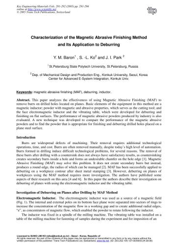 Characterization of the Magnetic Abrasive Finishing Method and Its Application to Deburring