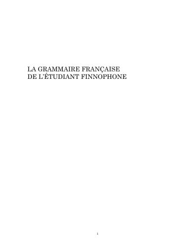 La grammaire française de l’étudiant finnophone