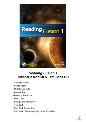 Andrew. Reading Fusion 1. Teacher's Manual