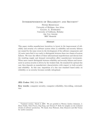 Interdependence of Reliability and Security