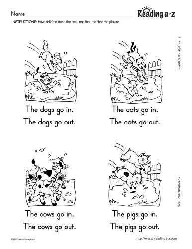 Reading a-z: In and Out - Level A (Color Cover - Story Book - Lesson Plan - Worksheets - EXEAudio)